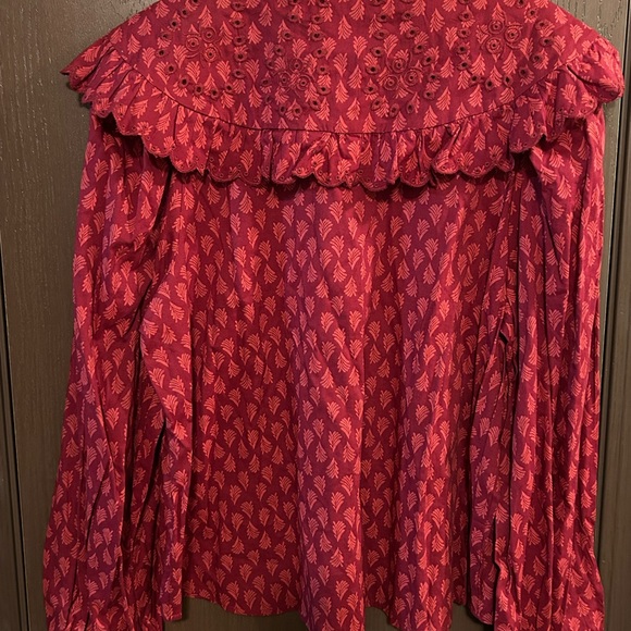 NWT Universal Thread Oversized Ruffle Collar Pink Red Button Front Blouse XXL - Picture 3 of 4
